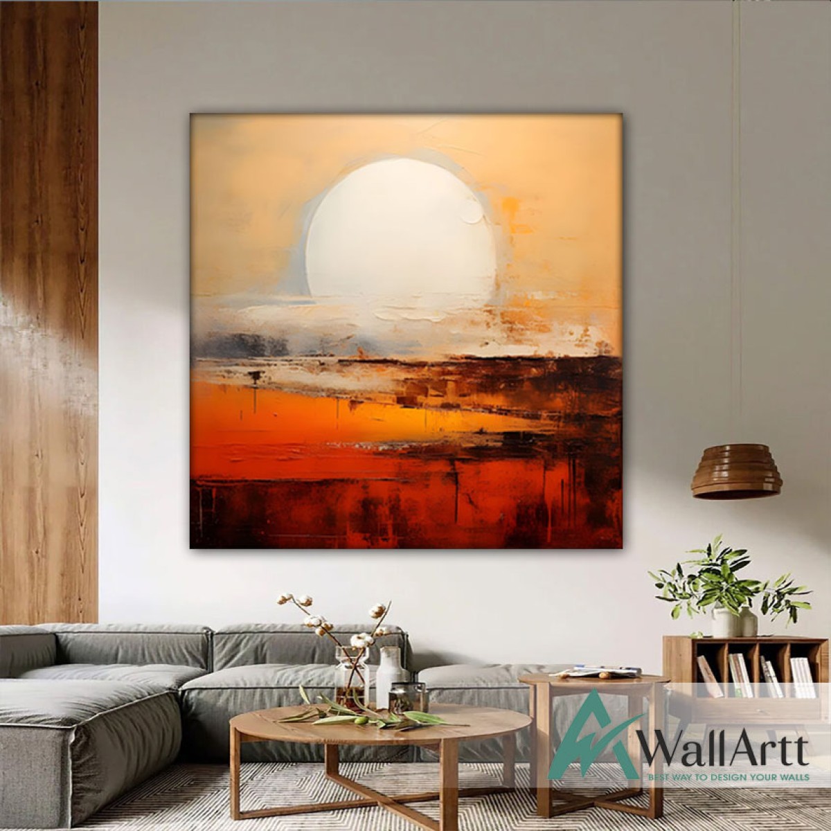 Abstract Orange Sun Dawn Textured Partial Oil Painting - Wall Art